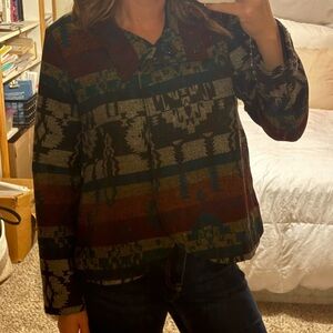 Billabong Geometric Patterned Jacket with Teal and Brown Accents